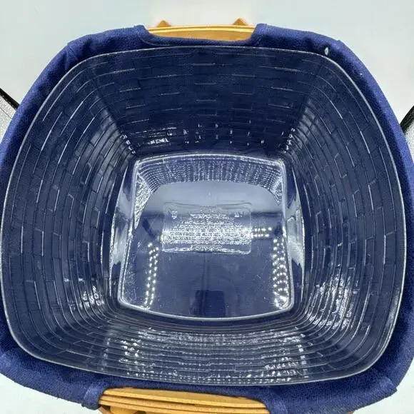 Longaberger 2003 Hostess Two Pie Basket, Wood Riser & Blue Fabric Liner12x12x8